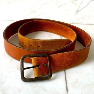 Genuine leather belt size 34-36, actual length approx 41”, burnt orange tone